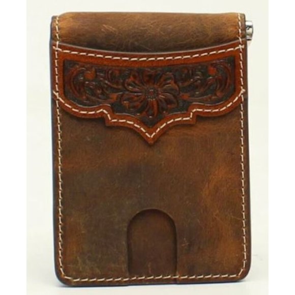NEW ARIAT Floral Tooled Embossed Tan Money Clip Bifold Wallet